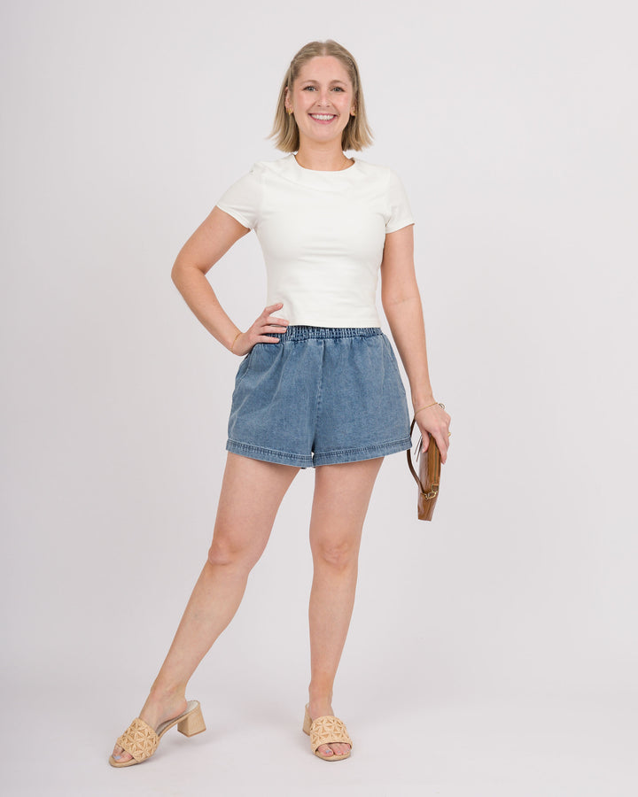 Elastic Waist Denim Shorts
