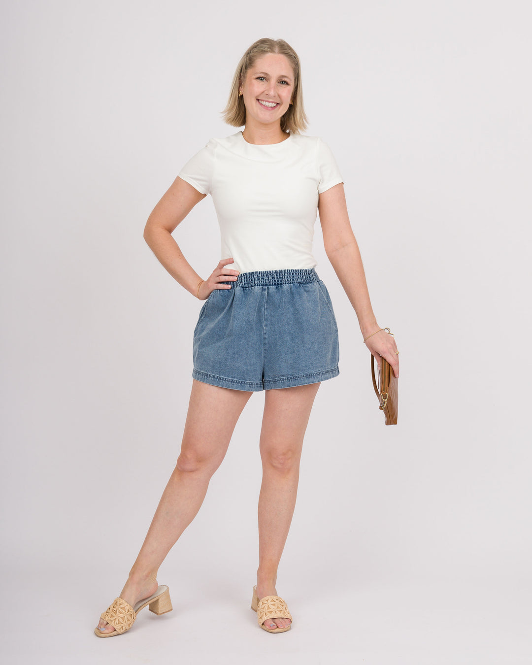Elastic Waist Denim Shorts