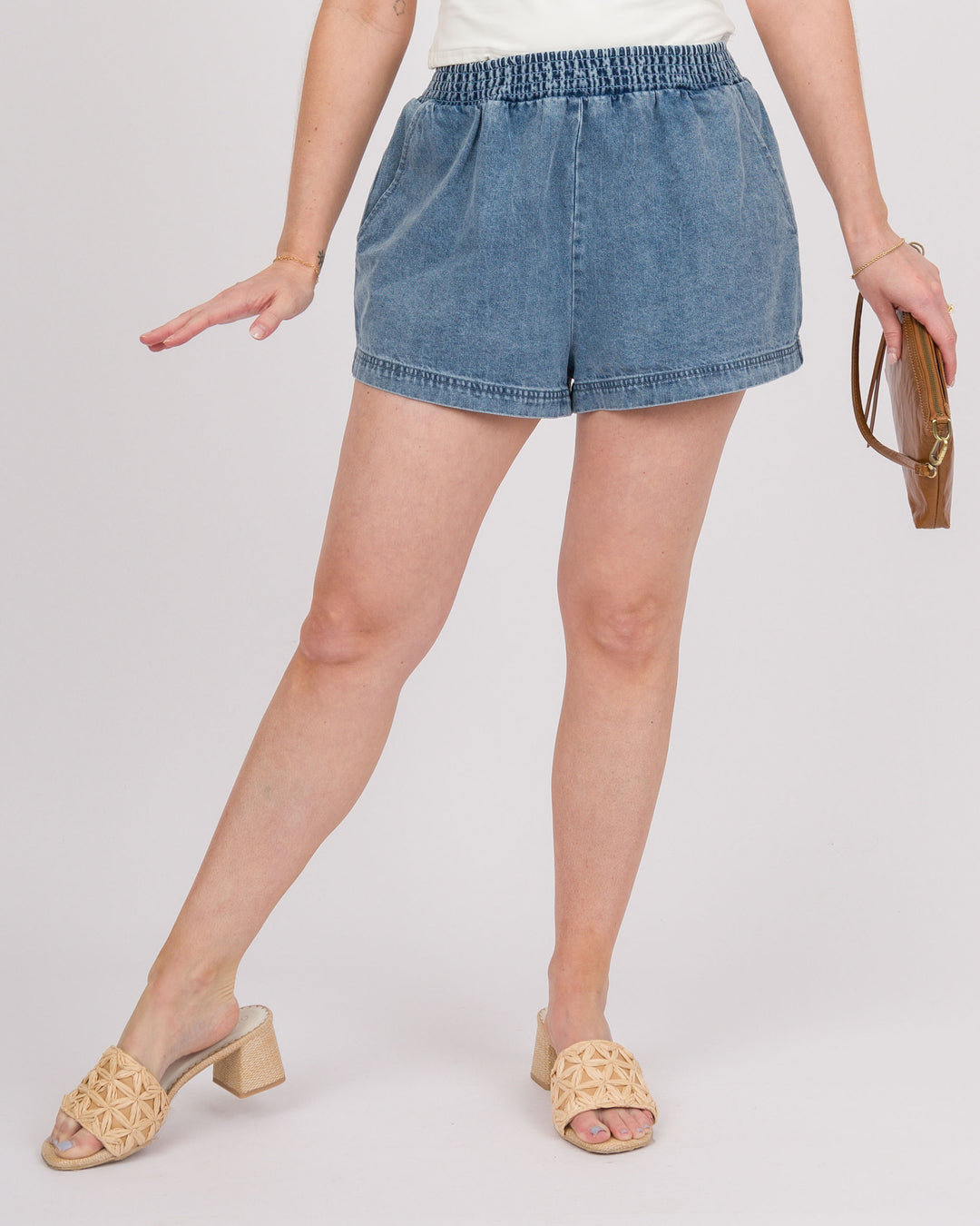 Elastic Waist Denim Shorts