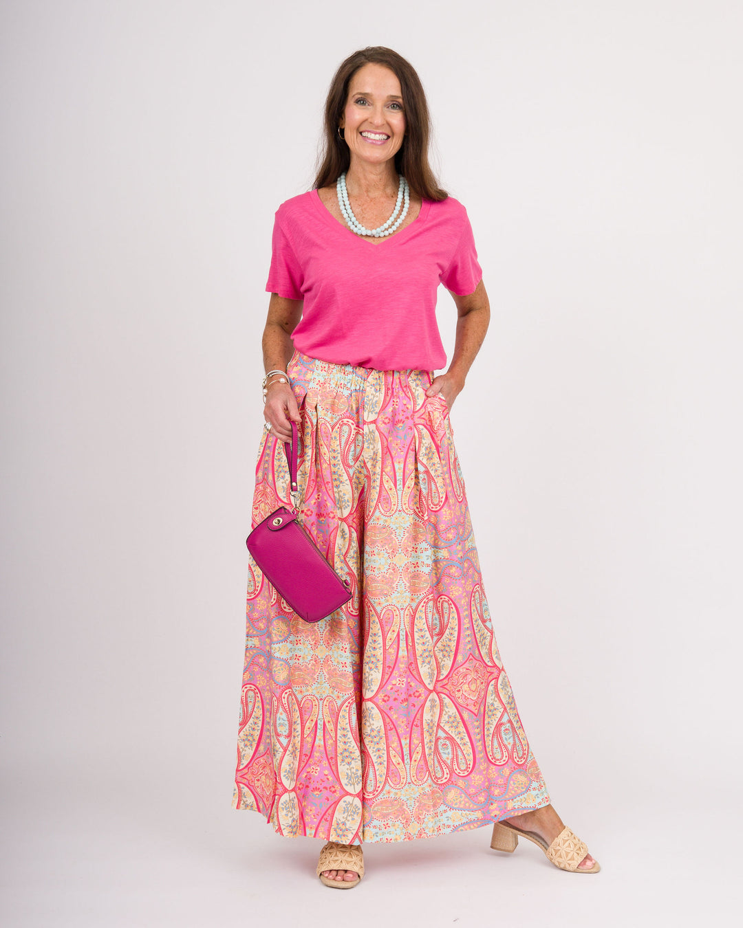 Slub V Neck Tee Magenta