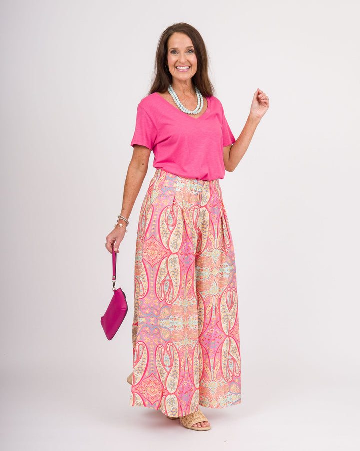 Slub V Neck Tee Magenta