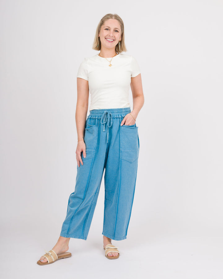 Day Blue Mineral Washed Barrel Pants