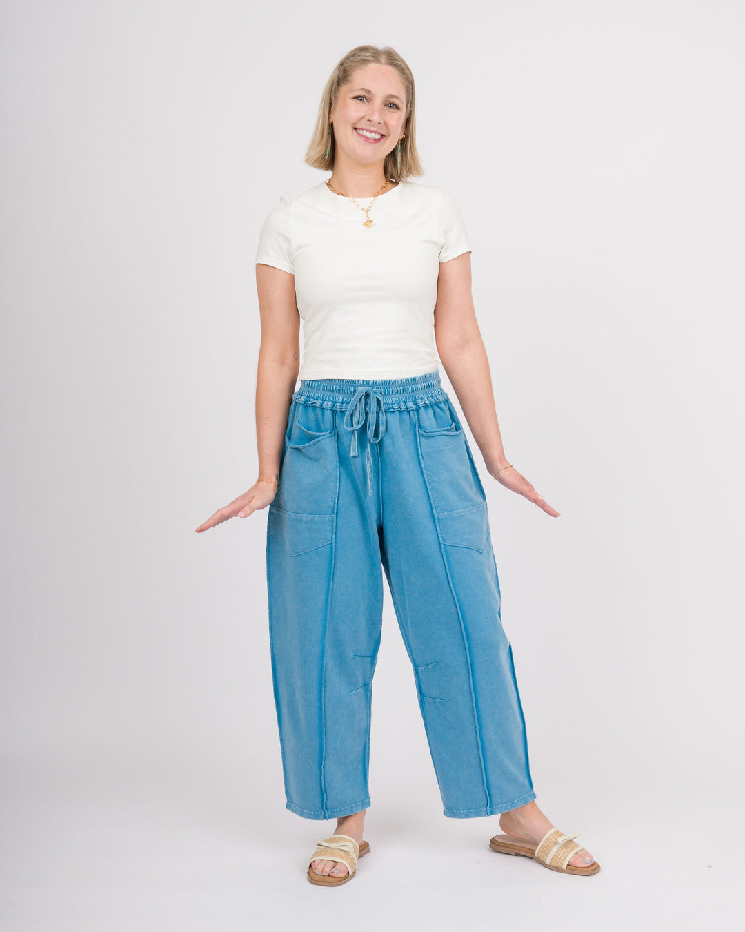 Day Blue Mineral Washed Barrel Pants