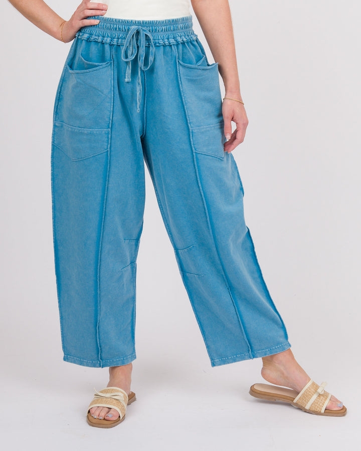 Day Blue Mineral Washed Barrel Pants
