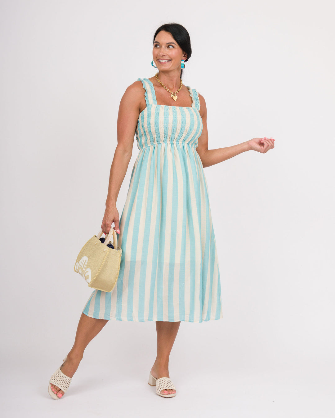 Nalani Striped Midi Dress - Light Blue