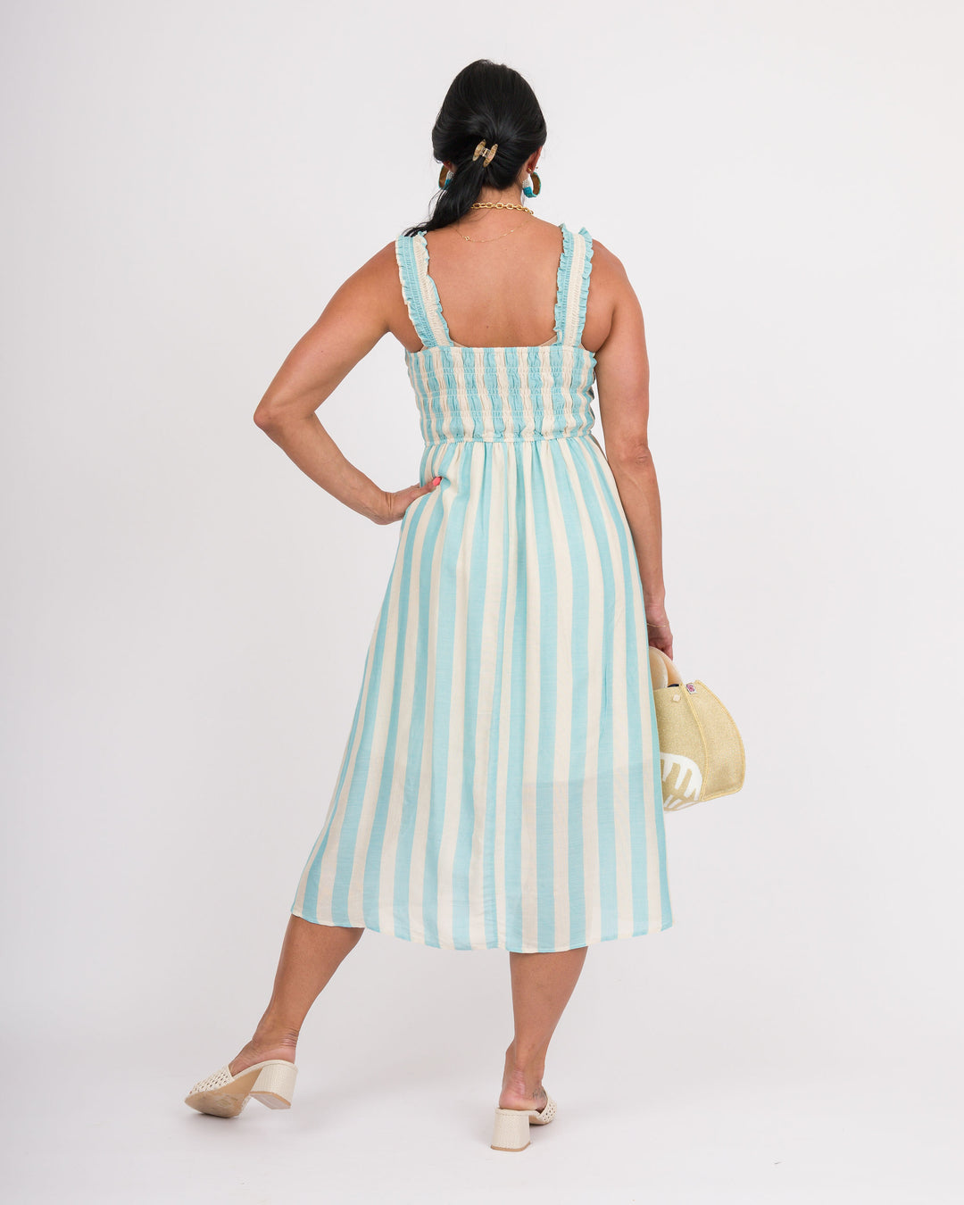 Nalani Striped Midi Dress - Light Blue