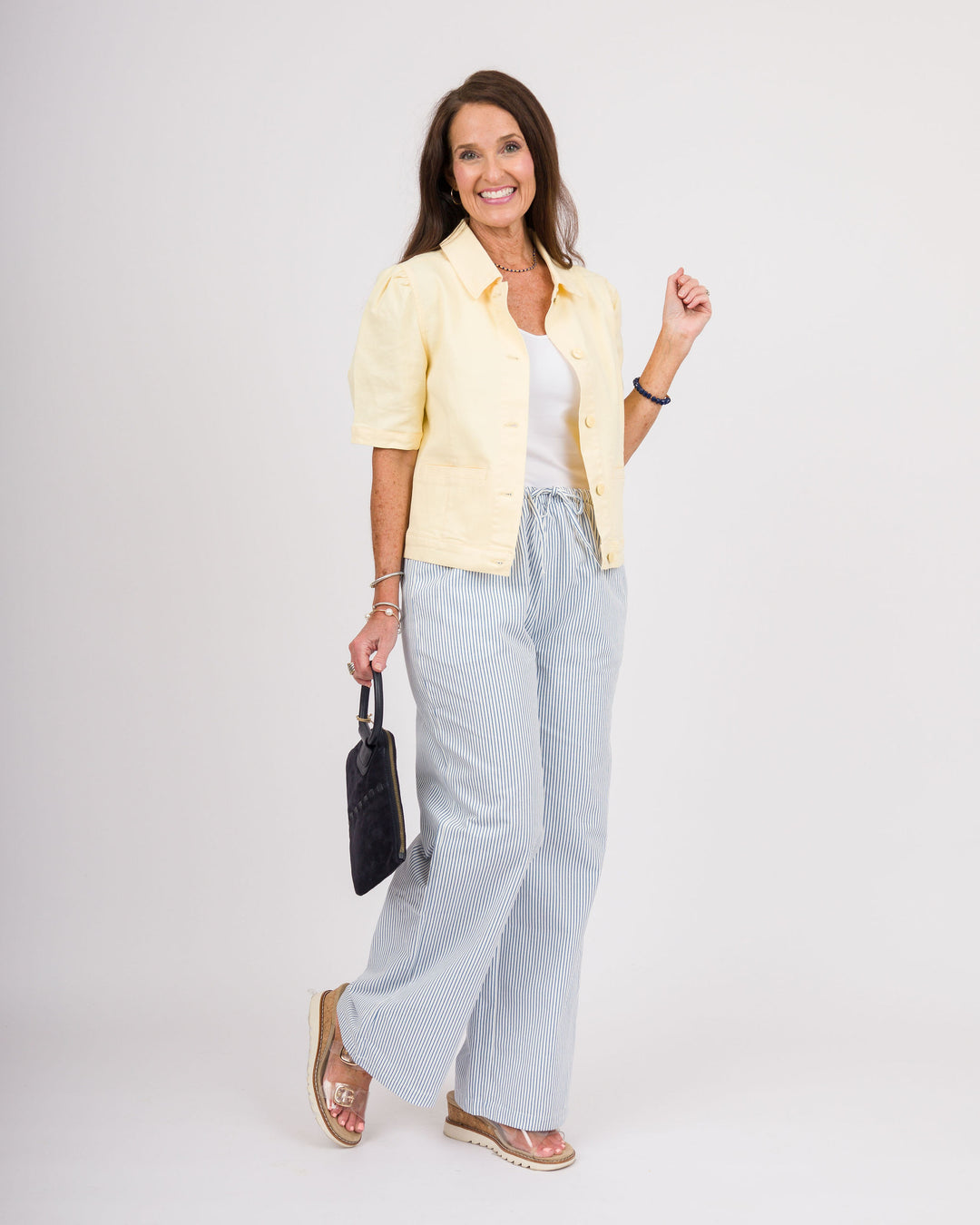 Blue + White Striped Wide Leg Pants