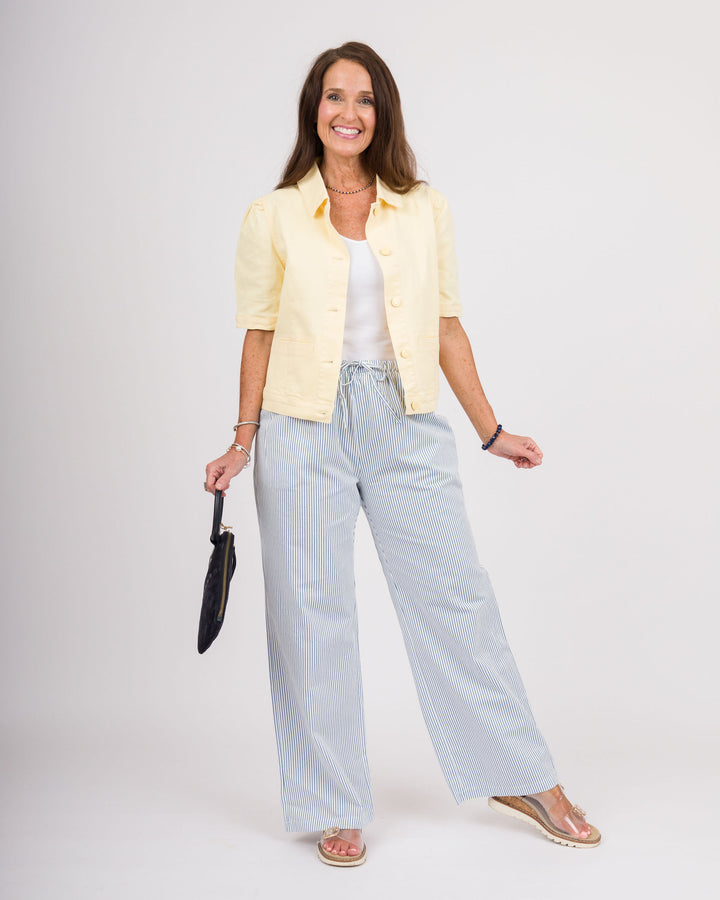 Blue + White Striped Wide Leg Pants
