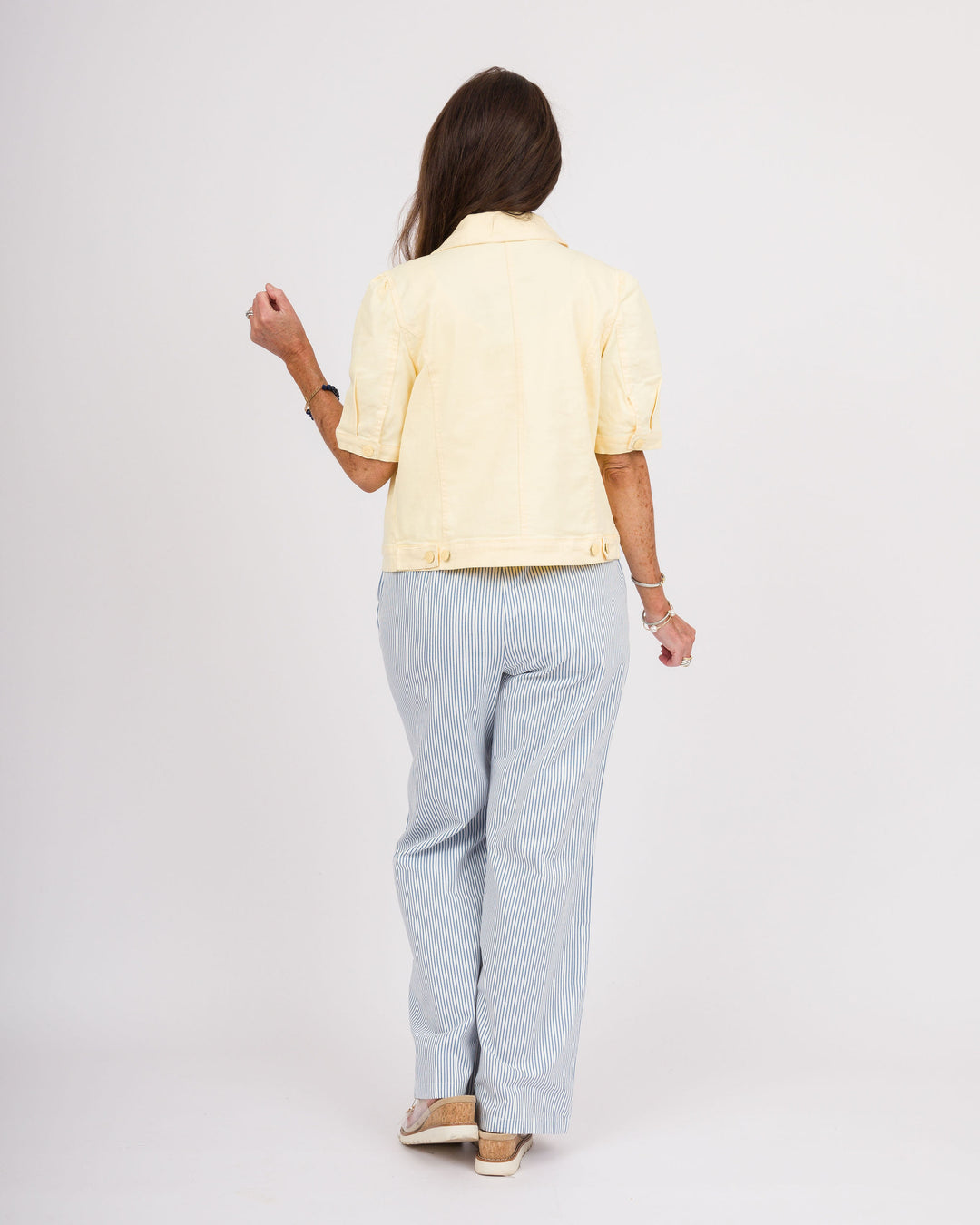 Blue + White Striped Wide Leg Pants