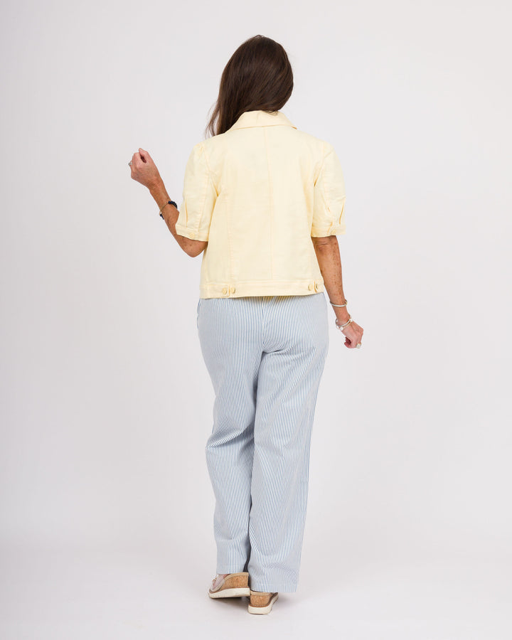 Blue + White Striped Wide Leg Pants