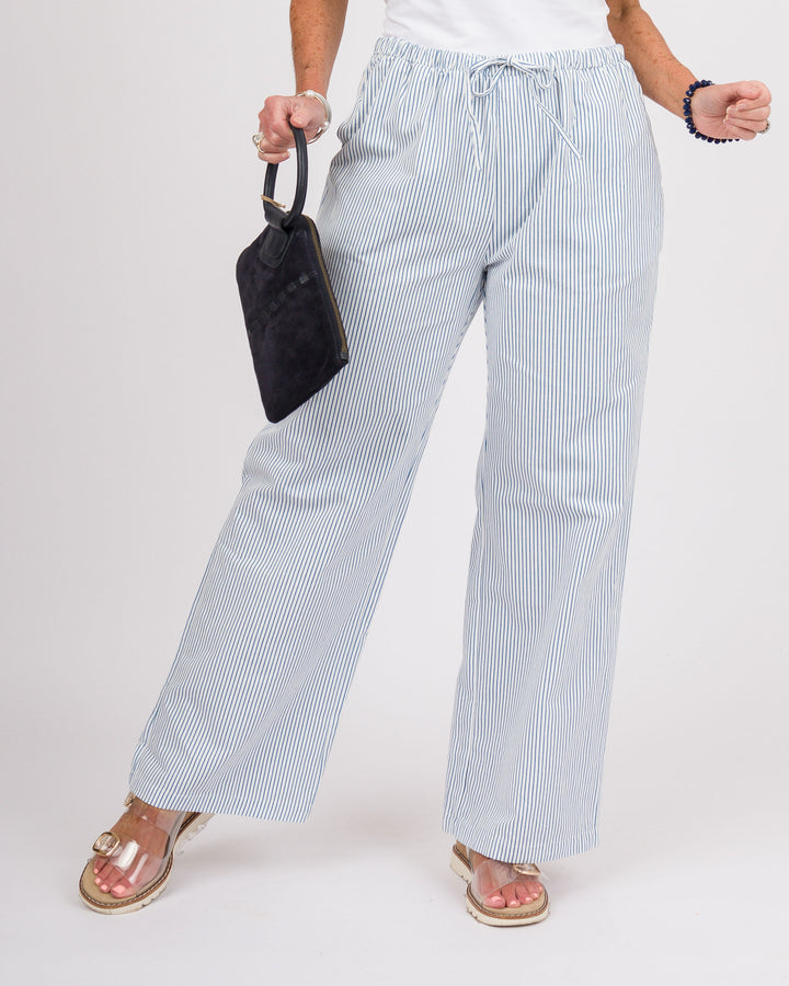 Blue + White Striped Wide Leg Pants