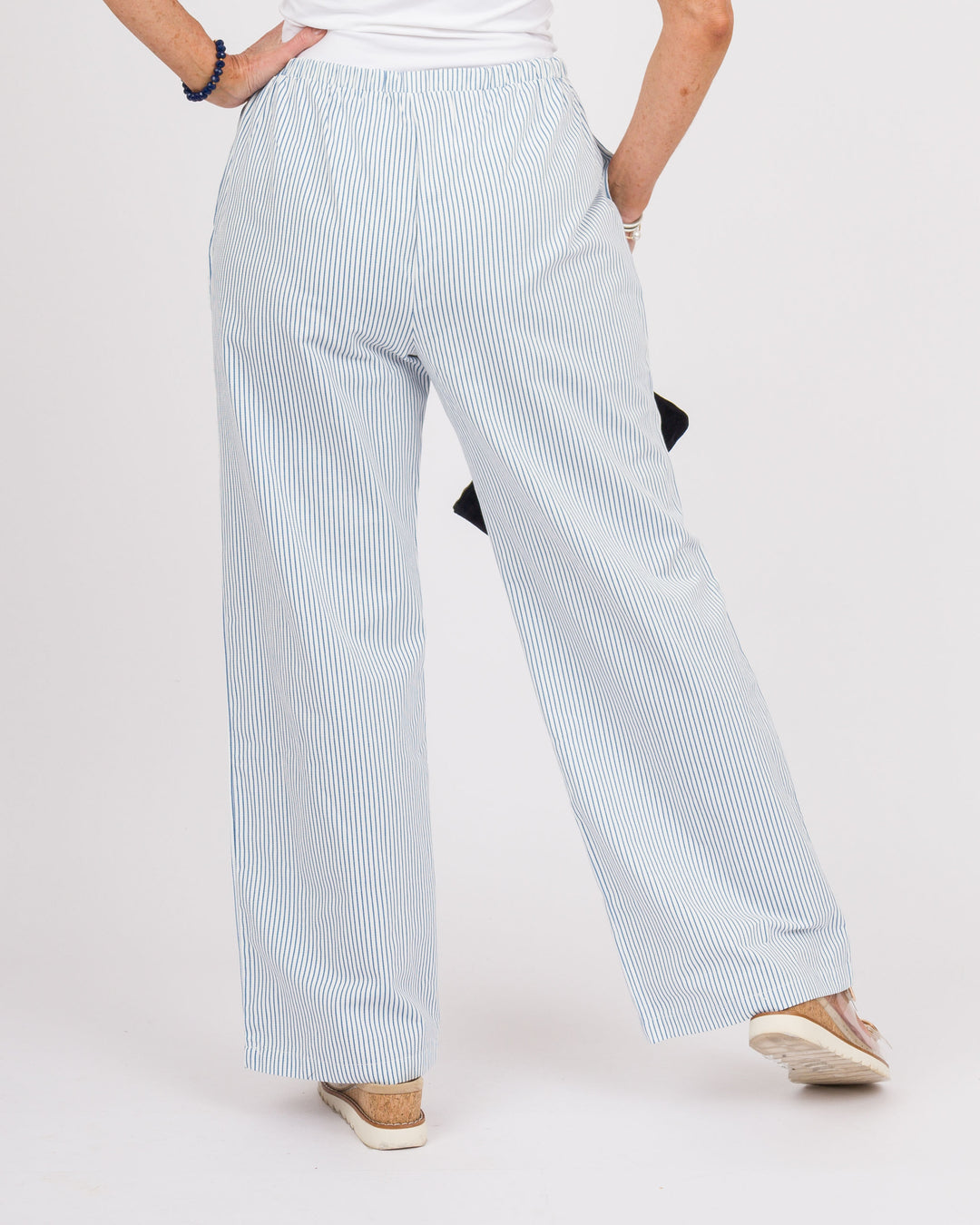 Blue + White Striped Wide Leg Pants