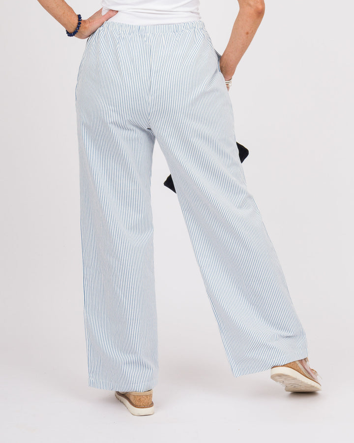 Blue + White Striped Wide Leg Pants