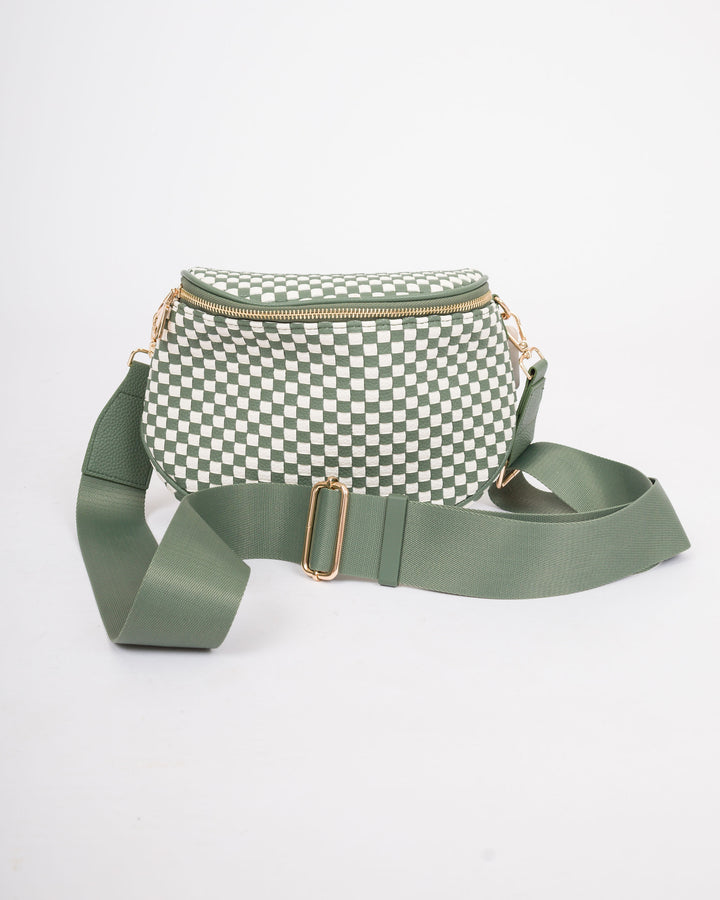 Sage Green Checkered Crossbody Purse