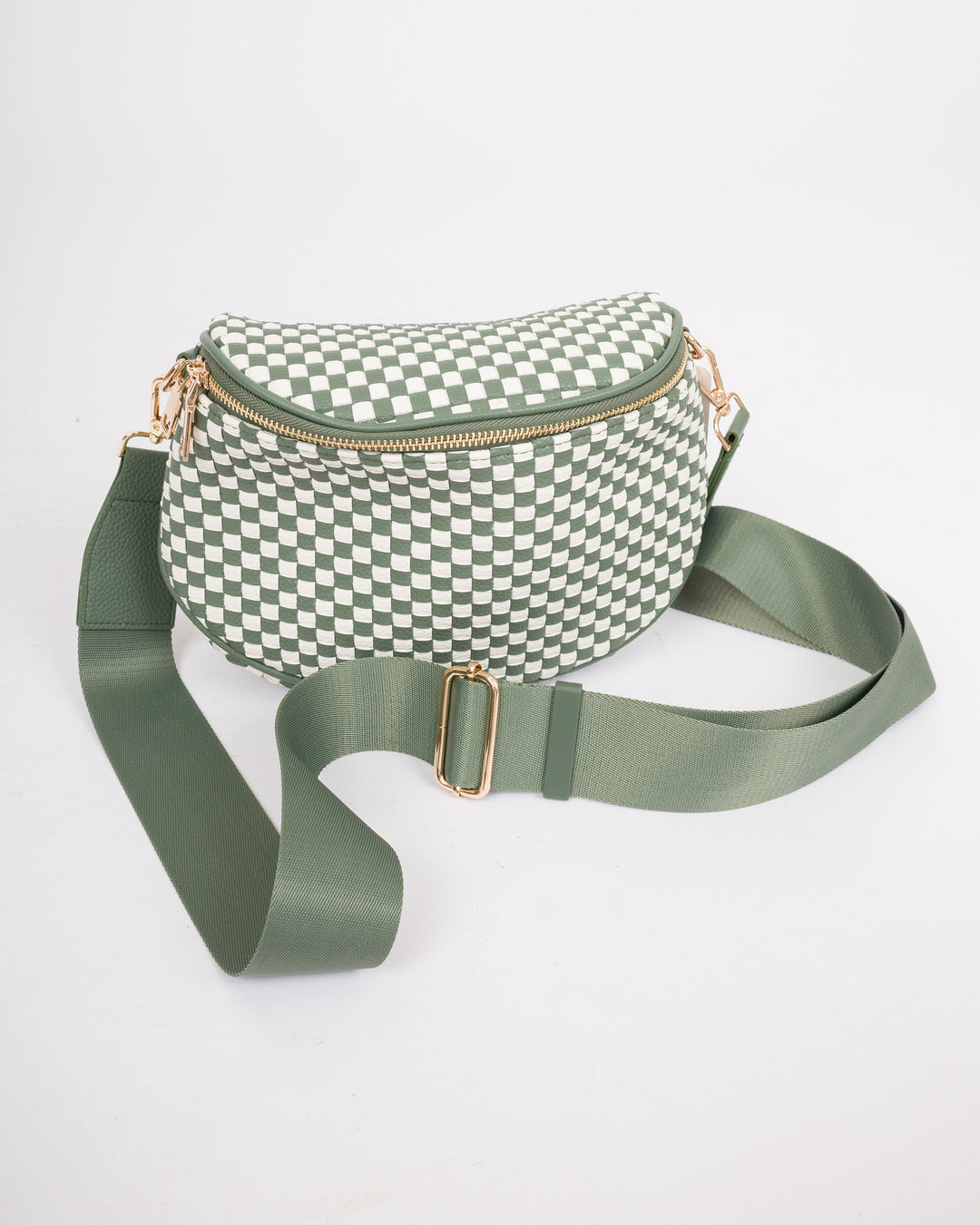 Sage Green Checkered Crossbody Purse