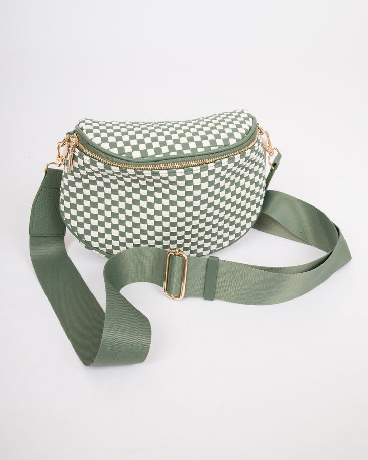 Sage Green Checkered Crossbody Purse