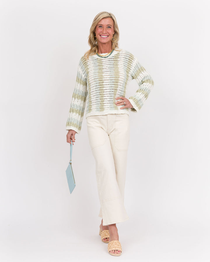White Green Blue Striped Sweater
