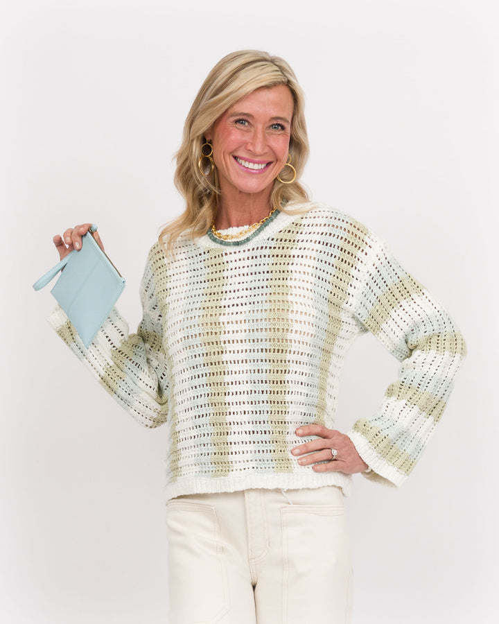 White Green Blue Striped Sweater