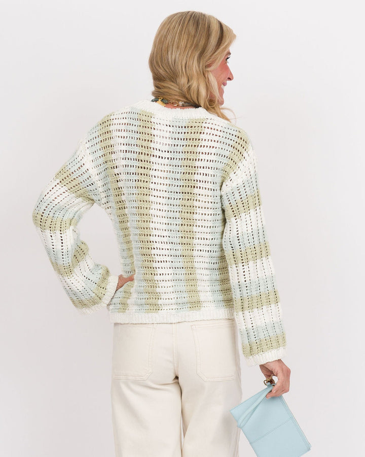 White Green Blue Striped Sweater