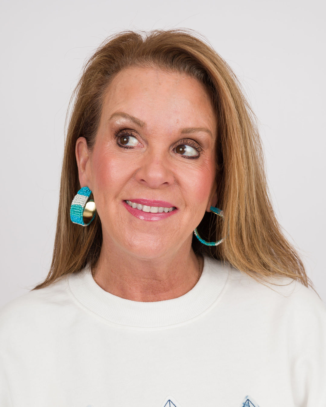 Blue Color Block Beaded Hoops