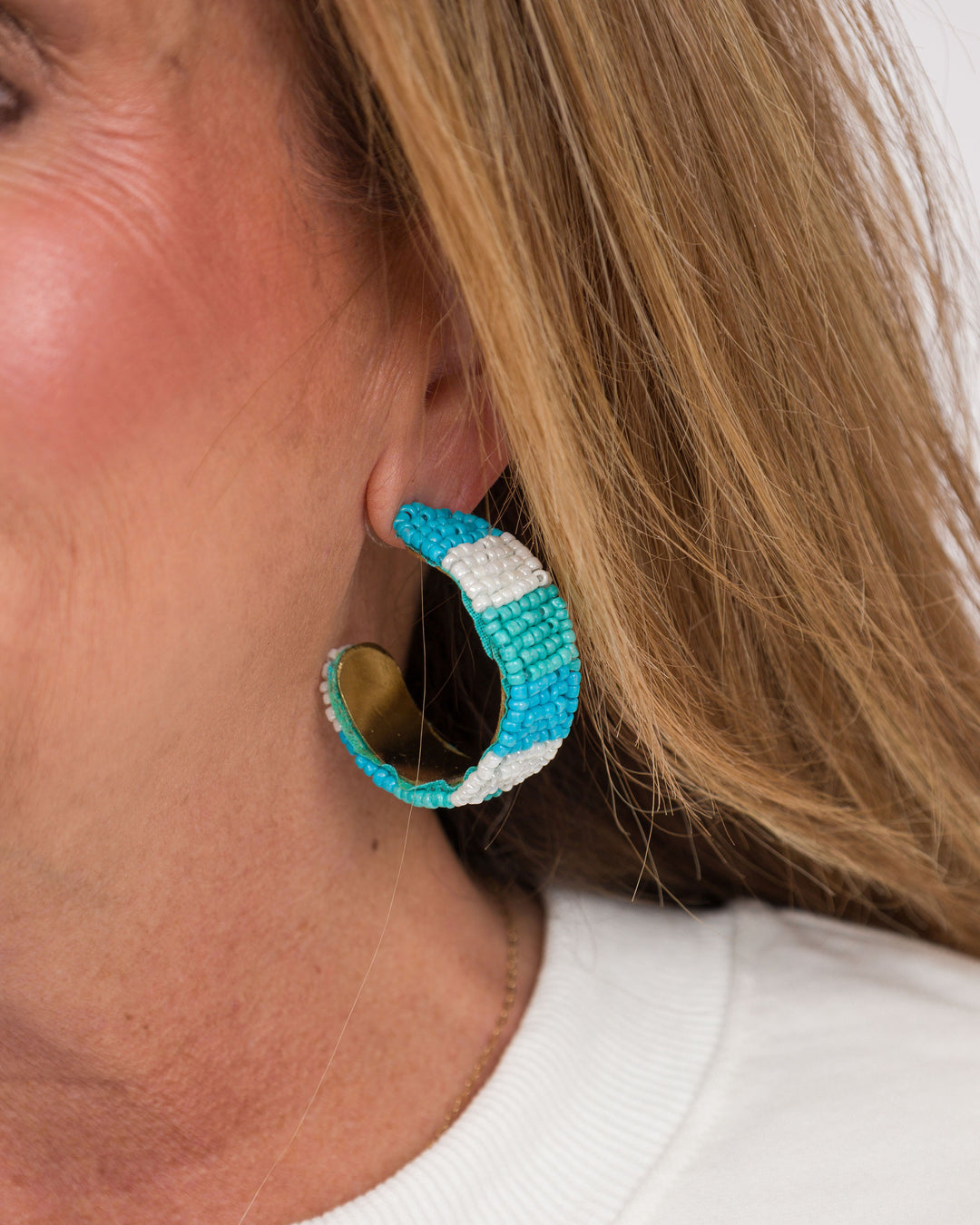 Blue Color Block Beaded Hoops