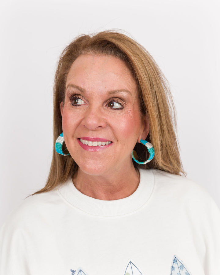 Blue Color Block Beaded Hoops