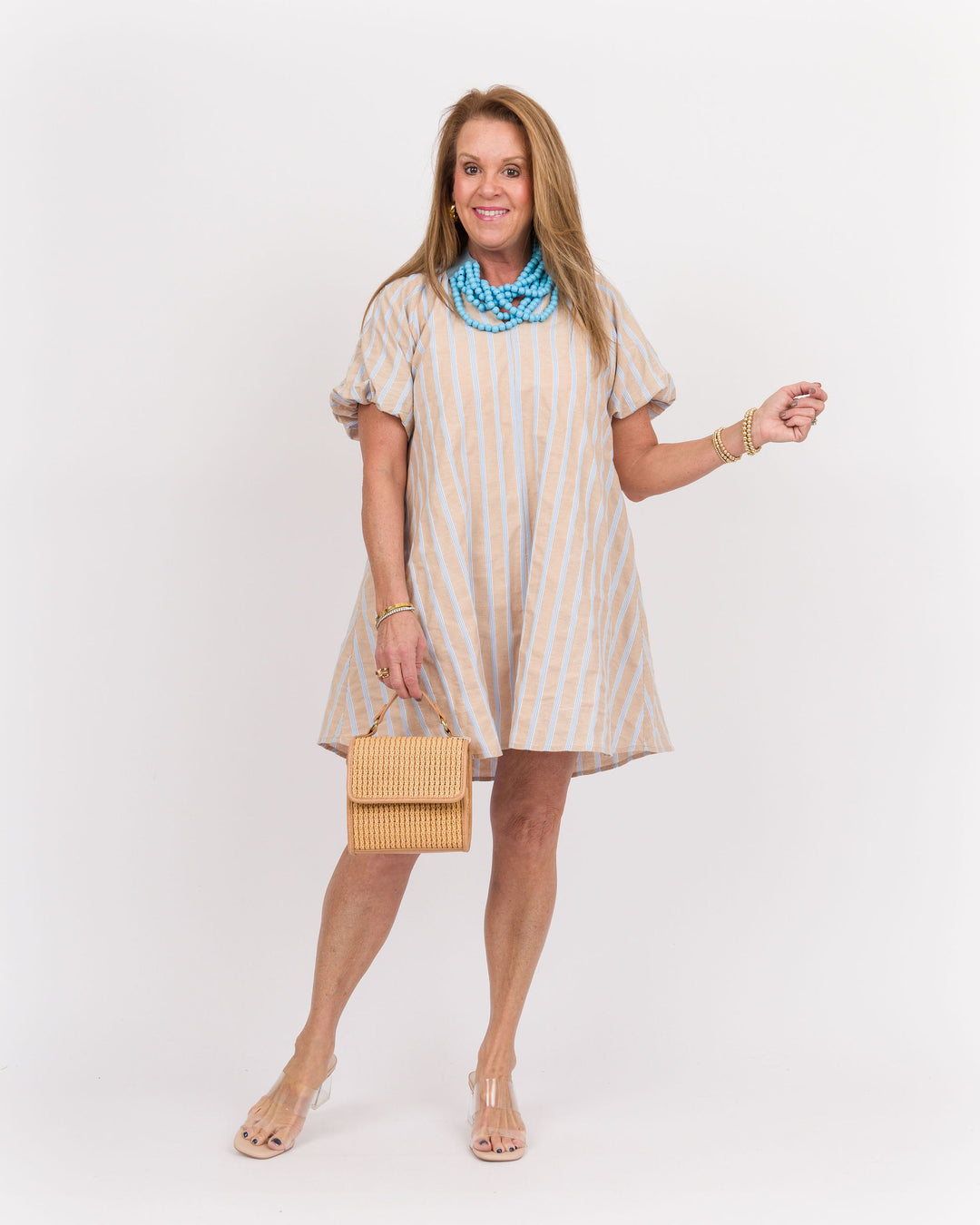 Oatmeal Striped Puff Sleeve Mini