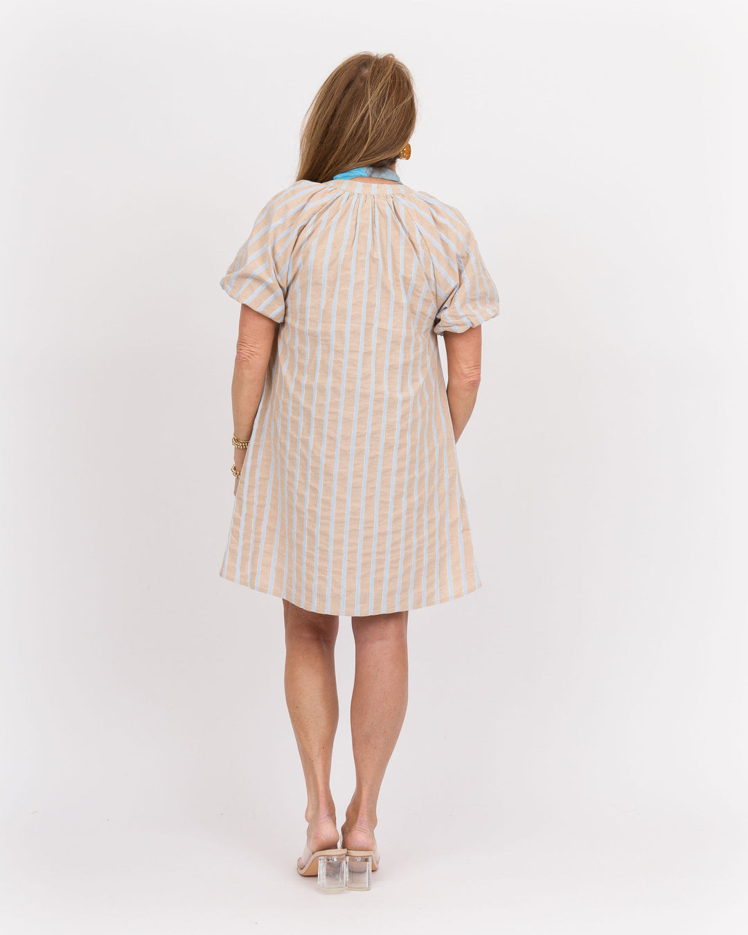 Oatmeal Striped Puff Sleeve Mini