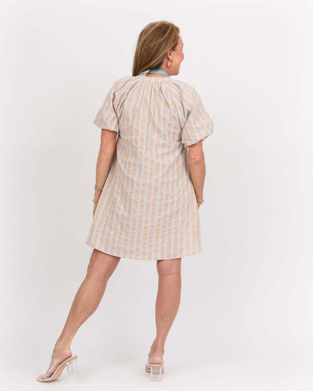 Oatmeal Striped Puff Sleeve Mini