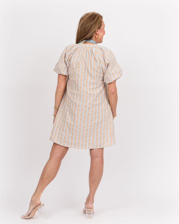 Oatmeal Striped Puff Sleeve Mini