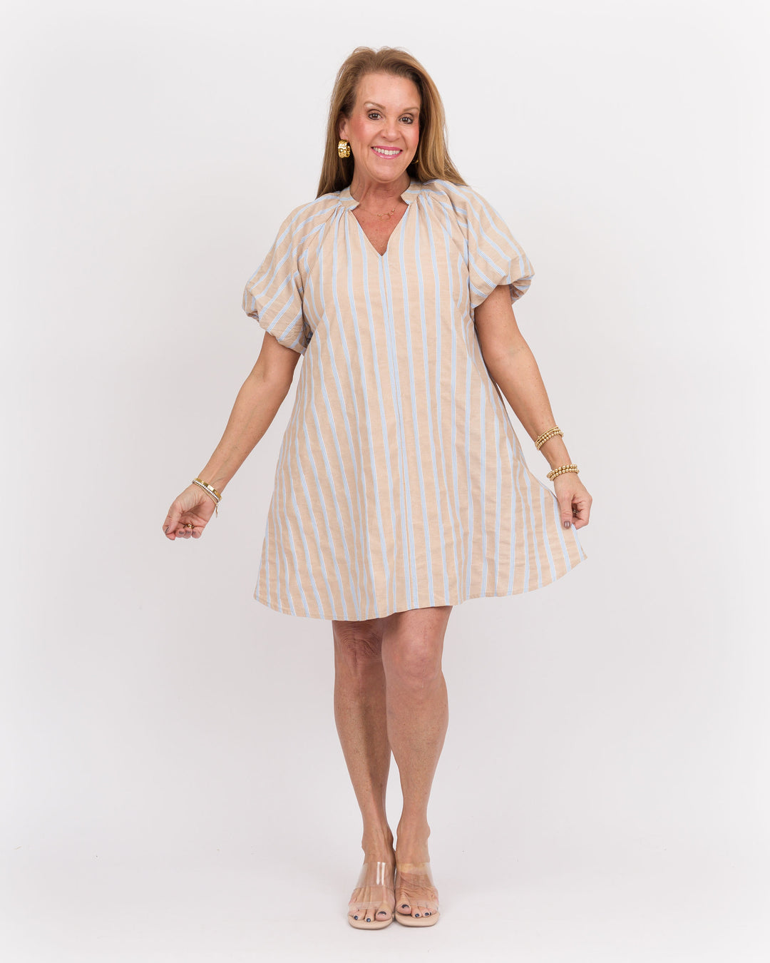 Oatmeal Striped Puff Sleeve Mini