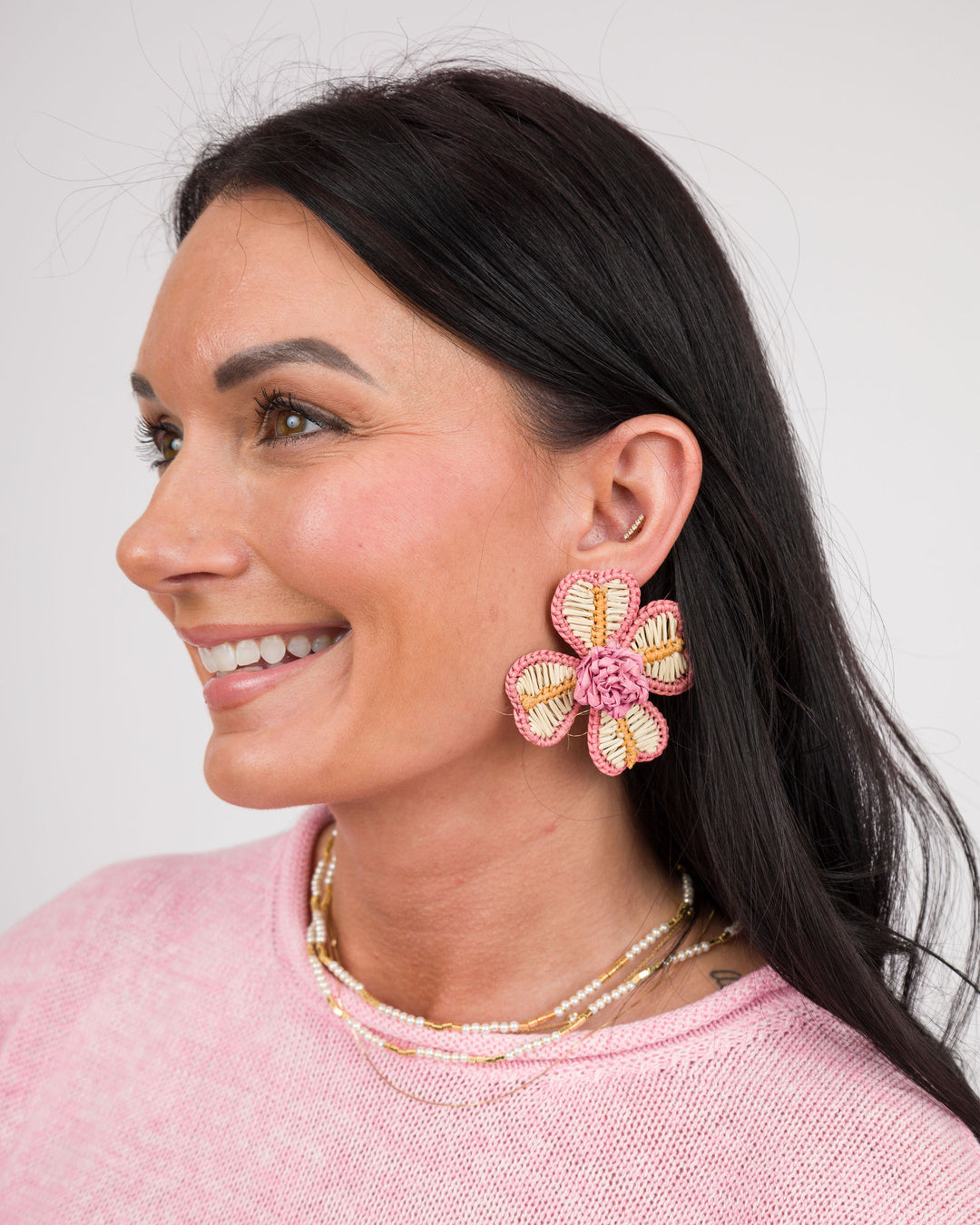 Handmade Palm Earrings Large - Pink