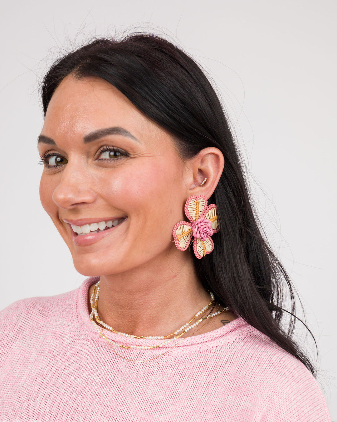 Handmade Palm Earrings Large - Pink