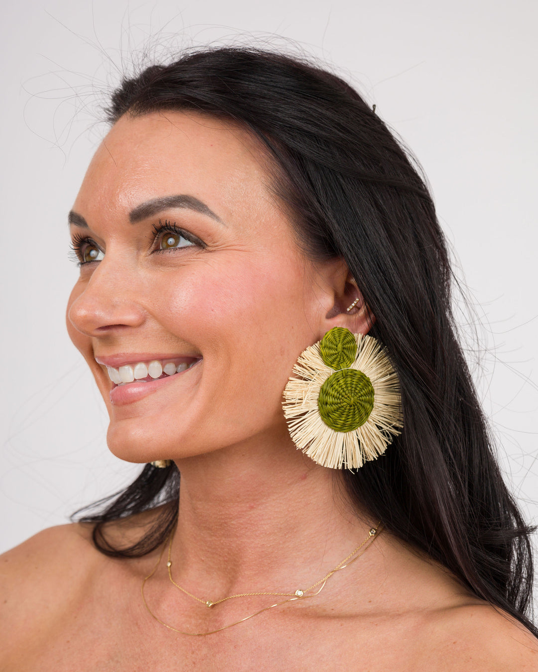 Handmade Natural Palm Earrings Circle with Olive Green