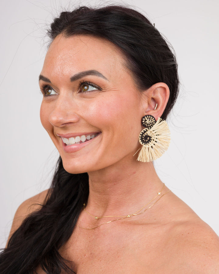 Handmade Natural Palm Earrings Circle with Black