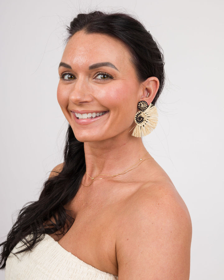 Handmade Natural Palm Earrings Circle with Black