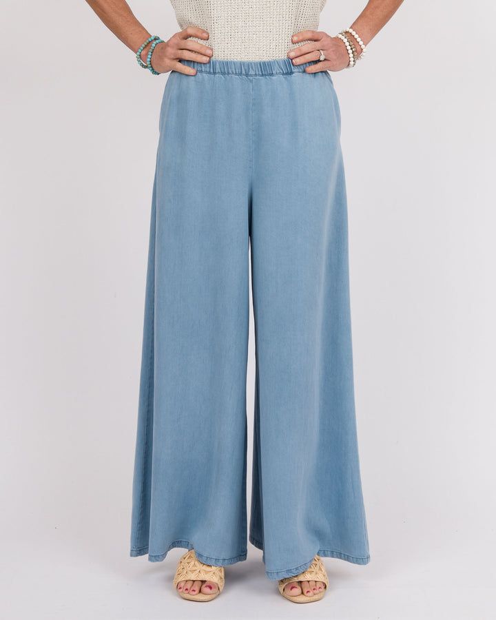 Chambray Wide Leg Pants - Denim