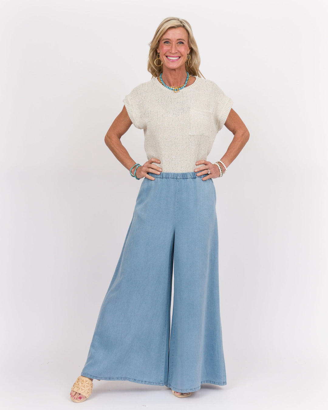 Chambray Wide Leg Pants - Denim