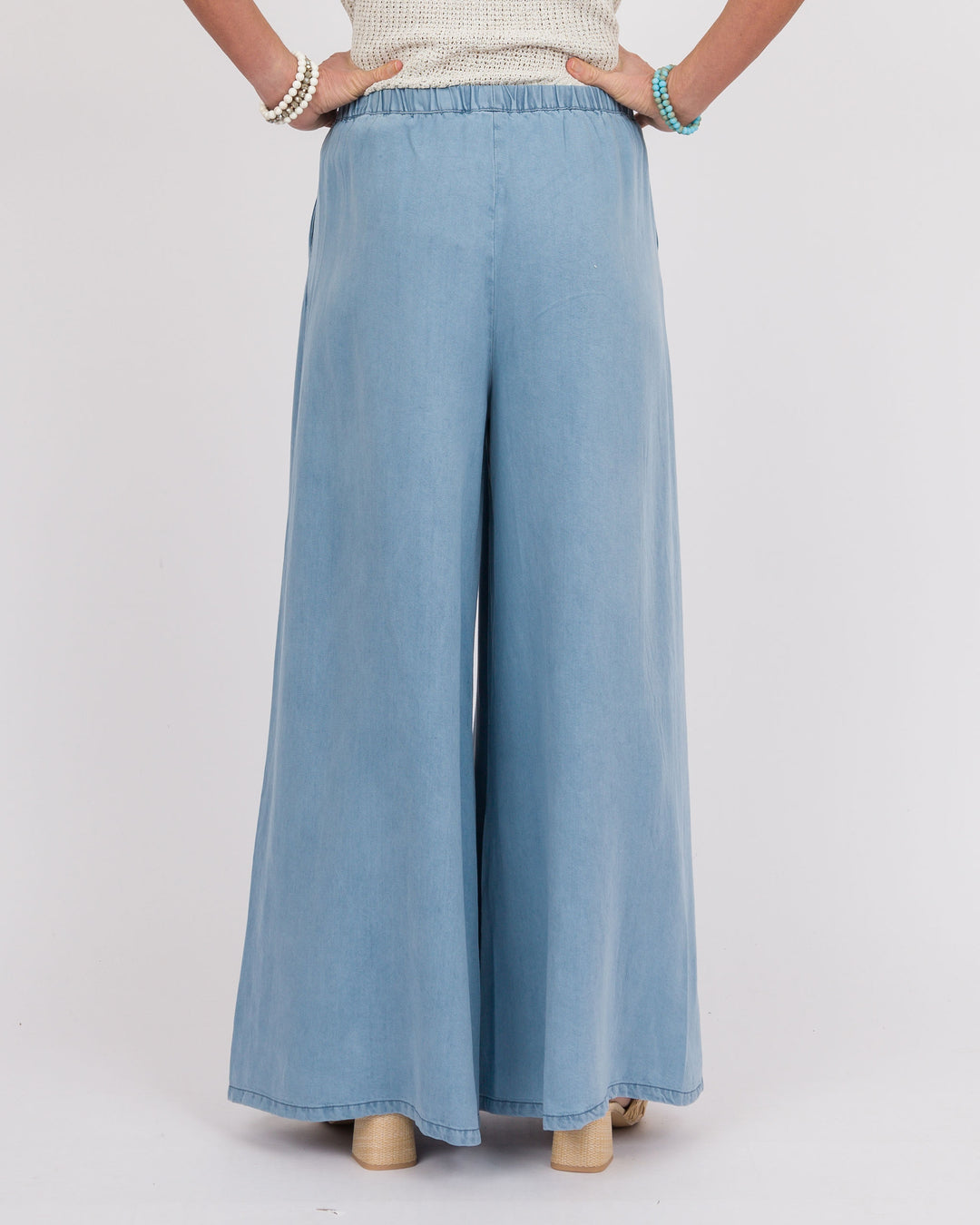 Chambray Wide Leg Pants - Denim