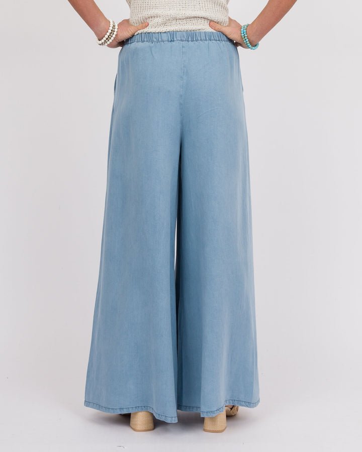 Chambray Wide Leg Pants - Denim