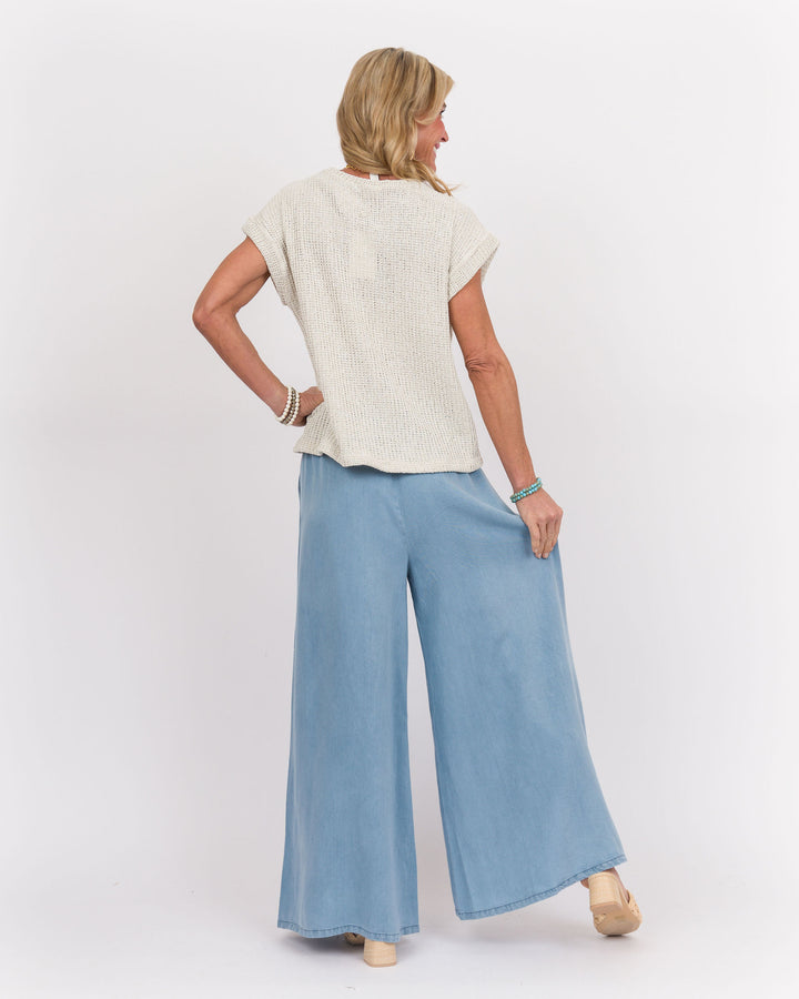 Chambray Wide Leg Pants - Denim