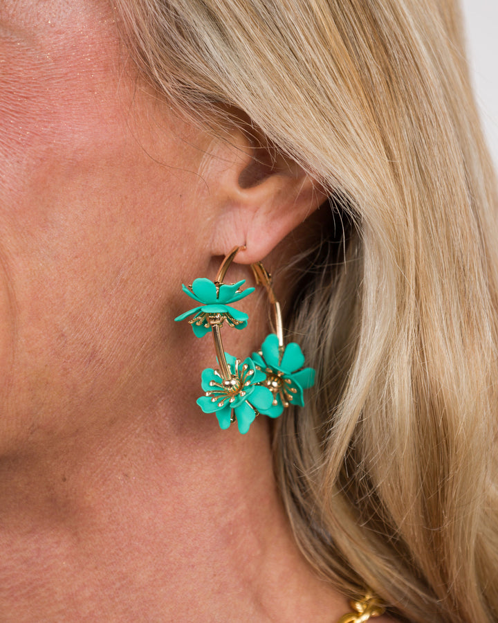 Double Flower Hoop Earring
