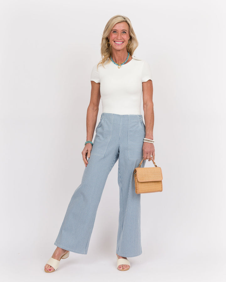 Blue Striped Wide Leg Pants