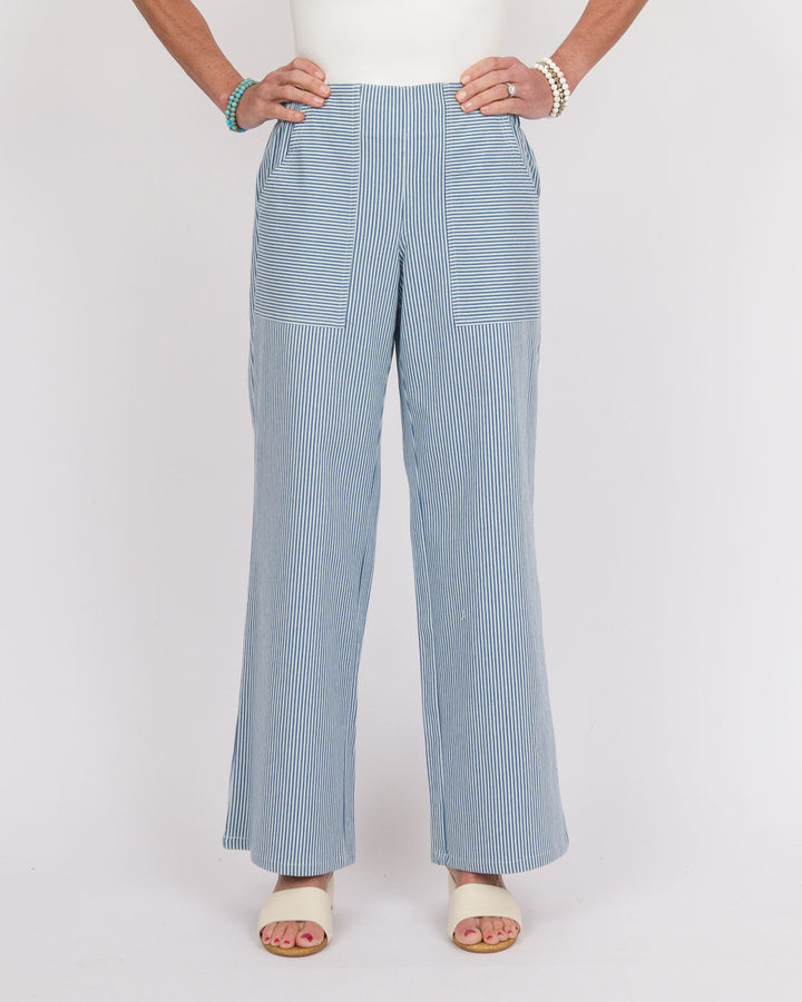 Blue Striped Wide Leg Pants