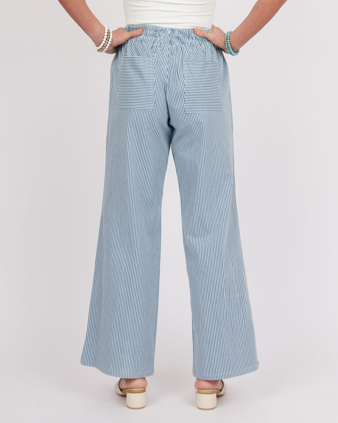 Blue Striped Wide Leg Pants