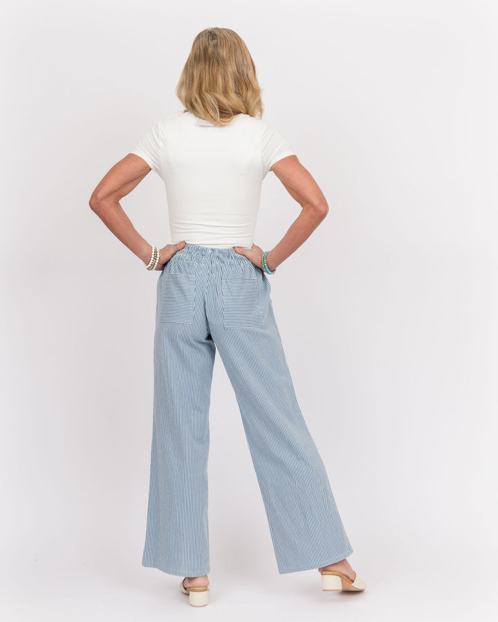 Blue Striped Wide Leg Pants