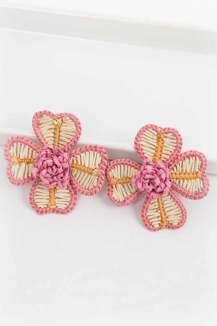 Handmade Palm Earrings Large - Pink