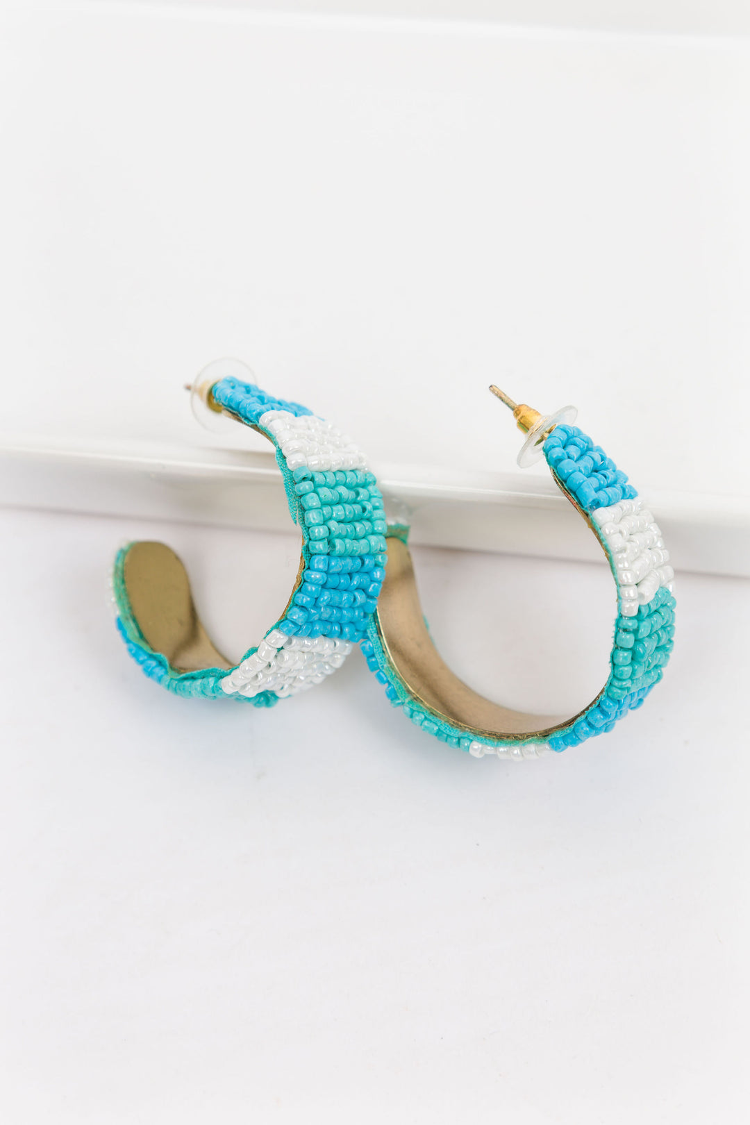 Blue Color Block Beaded Hoops