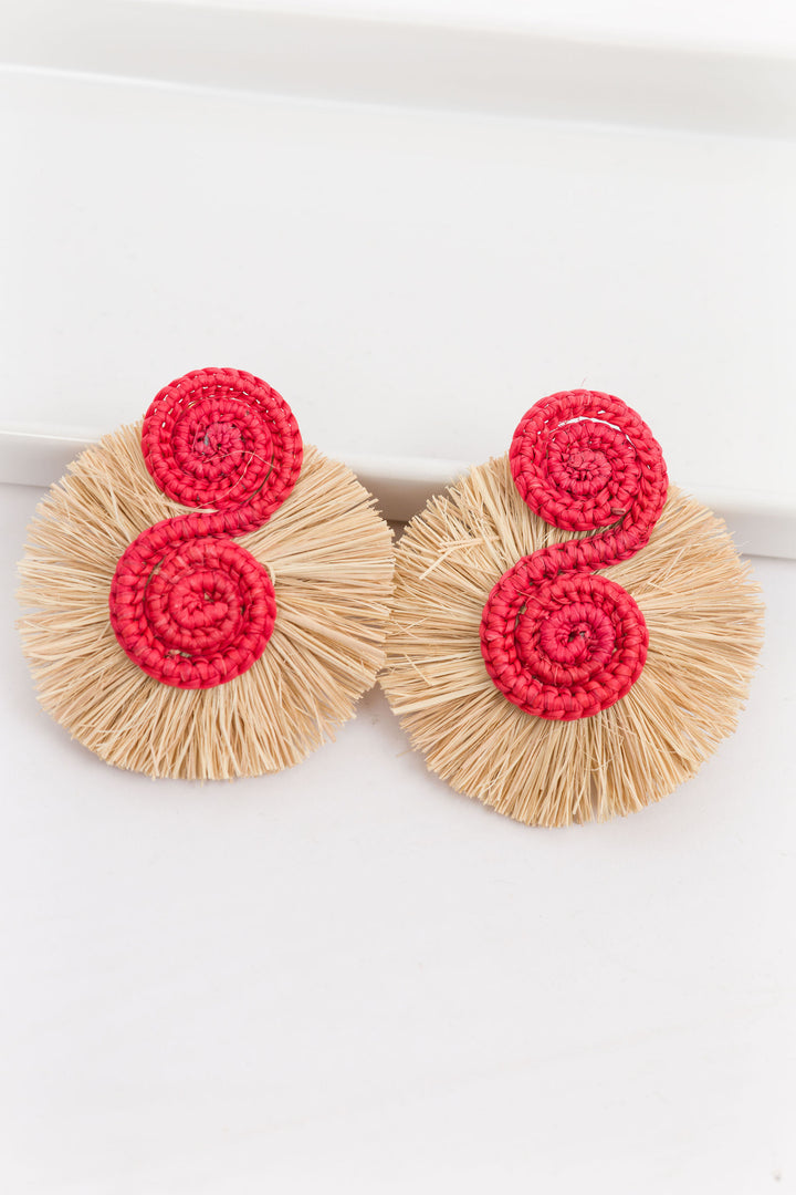 Handmade Natural Palm Earrings Circle with Red