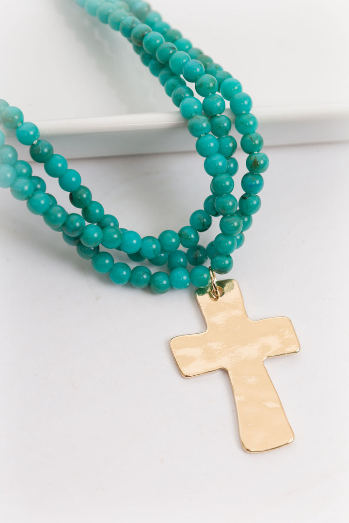 Resin Bead Cross Layered Necklace